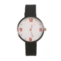 Minimalist quartz watch with white star dial and black leather strap on white background - Leather Strap White Dial
