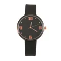 Minimalist quartz watch with black dial, rose gold numerals and black leather strap - Leather Strap Black Dial