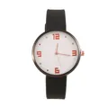 Minimalist white dial watch with black textured strap and rose gold frame for women - White Dial Mesh Strap