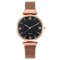 Starry sky dial quartz watch with Roman numerals and rose gold Milanese mesh band - Rose Gold