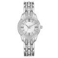 Elegant silver quartz watch for women with mother-of-pearl dial and crystal-encrusted band - Silver Single Watch