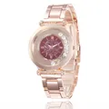Elegante orologio da donna oro rosa con quadrante romano rosso e strass scintillanti - Rosso