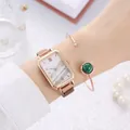 Close-up of elegant rose gold mesh watch and matching malachite bracelet on woman's wrist - White Watch Bracelet Set