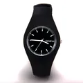 Minimalist black silicone quartz watch with white markers and Geneva logo display - Black