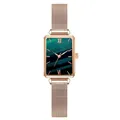 Orologio rettangolare verde da donna con cinturino in maglia oro rosa e quarzo - Verde