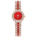 Montre à quartz luxe pour femme avec cadran rouge étoilé et bracelet rose doré - Or Rose Strass Rouge