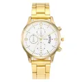 Orologio business da uomo in acciaio dorato con quadrante bianco, calendario e cronografo - Cinturino in Acciaio Oro Quadrante Bianco