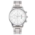 Classic silver stainless steel men's quartz watch with white dial and calendar display - Silver White Dial