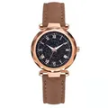 Détail de la montre en or rose avec cadran étoilé, chiffres romains et verre facetté - Montre / Marron