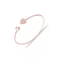 Detail of rose gold open bracelet with double heart charms and sparkling crystals - Double Heart Open Style / Rose Gold