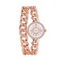 Detail of rose gold fashion watch with double chain bracelet and sparkling rhinestones - Rose Gold