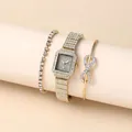 Set orologio dorato quadrato da donna con bracciale infinity e rigido con strass - Stile Senza Scatola / Oro Con Bracciale E Catena A Maglie