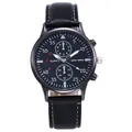 Orologio al quarzo da uomo con cinturino in pelle nera e design decorativo a tre quadranti - Solo Orologio (Nero) / Nero