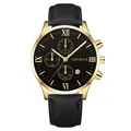 Geneva men's business quartz watch with gold case, black leather strap and Roman numerals - Watch Only / Gold Case Black Dial Black Strap
