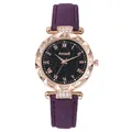 Dettaglio orologio con quadrante cielo stellato viola, numeri romani e strass oro rosa - Orologio Singolo / Viola