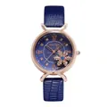 Macro detail of blue crocodile leather watch strap and rose gold bezel for women - Watch Only / Blue