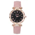 Orologio da donna in oro rosa con quadrante stellato e cinturino in pelle rosa - Orologio Singolo / Rosa