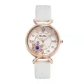 Macro detail of rose gold watch face with snowflake design and blue gemstone - Watch Only / White