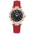 Orologio da donna al quarzo con cinturino in pelle rossa e quadrante stellato con numeri romani - Orologio Singolo / Rosso