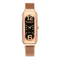 Elegante roségoldene Damen-Quarzuhr mit schwarzem Zifferblatt und Magnet-Milanaise-Band - Schwarzes Zifferblatt (Nur Uhr)