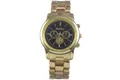 Elegant gold-tone stainless steel quartz watch with a black dial and triple subdials - Gold Black Dial Scale