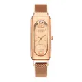 Detailansicht der roségoldenen Quarzuhr mit Mesh-Armband und großen Ziffern - Roségoldenes Zifferblatt (Nur Uhr)