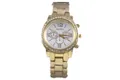 Golden quartz watch with rhinestone bezel and white dial on metallic link bracelet - Gold White Dial Rhinestone