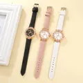 Orologi al quarzo da donna eleganti con castone di strass e cinturini in pelle - Solo orologio / Bianco