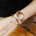 Women's rose gold starry quartz watch with magnetic strap and star charm bracelet set - Watch & Bracelet Set / Rose Gold