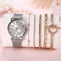 Set orologio da donna chic con quadrante a cuore e quattro bracciali dorati coordinati - Orologio E Bracciali Con Confezione Regalo Arancione / Argento