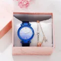 Blue starry sky watch with magnetic band and rose gold star bracelet in a gift box - Watch Bracelet Gift Box Set / Blue