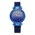Women's quartz watch with blue starry sky dial, rose gold numerals and mesh magnetic band - Watch Only Style / Blue