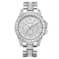 Fashion women's silver quartz watch with diamond-set steel strap and three-eye dial - Silver