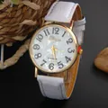 Geneva women's fashion watch with white leather strap and gold marble effect dial - White