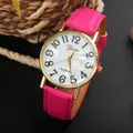 Geneva ladies watch with bright pink leather strap and gold case with shell dial - Rose Red