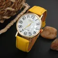 Fashion Geneva watch with yellow leather strap and golden shell dial for couples - Yellow