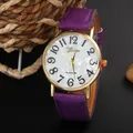 Geneva quartz watch with golden case, marble textured dial and purple leather strap - Purple