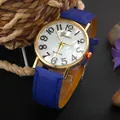 Geneva watch with blue leather strap, golden case and white mother of pearl dial - Blue