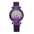 Close-up of purple gradient starry dial quartz watch with mesh magnetic strap - Watch Only Style / Purple