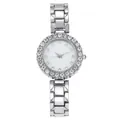 Elegant silver quartz watch for women with rhinestone bezel and metal chain strap - Silver Single Watch