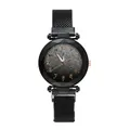 Women's quartz watch with black starry dial, rose gold numerals and Milanese mesh strap - Watch Only Style / Black