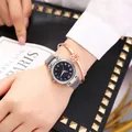 Montre cadran ciel étoilé avec bracelet magnétique et bracelet jonc étoile rose gold - Montre Argentée + Bracelet
