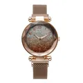 Women's fashion quartz watch with silver glitter dial and rose gold mesh strap - Watch Only Style / Rose Gold