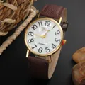 Geneva quartz watch with white mother-of-pearl dial and brown leather strap - Coffee