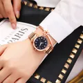 Montre ciel étoilé or rose avec bracelet magnétique et parure de bracelet étoile - Montre or rose + Bracelet
