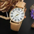 Geneva women's quartz watch with shell dial texture and beige leather strap - Khaki