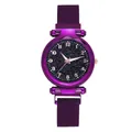 Detail of purple starry sky watch dial with Milanese strap and magnetic clasp closure - Purple