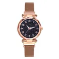 Montre cadran ciel étoilé avec bracelet milanais magnétique or rose et chiffres arabes - Or rose