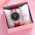 Set orologio donna oro rosa e bracciale a stella con cinturino rosso in scatola rosa - Watch Bracelet And Gift Box / Rosso