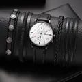 Geneva quartz watch set with black leather strap and matching braided bracelets - Black Belt With White Face Set (without Box)